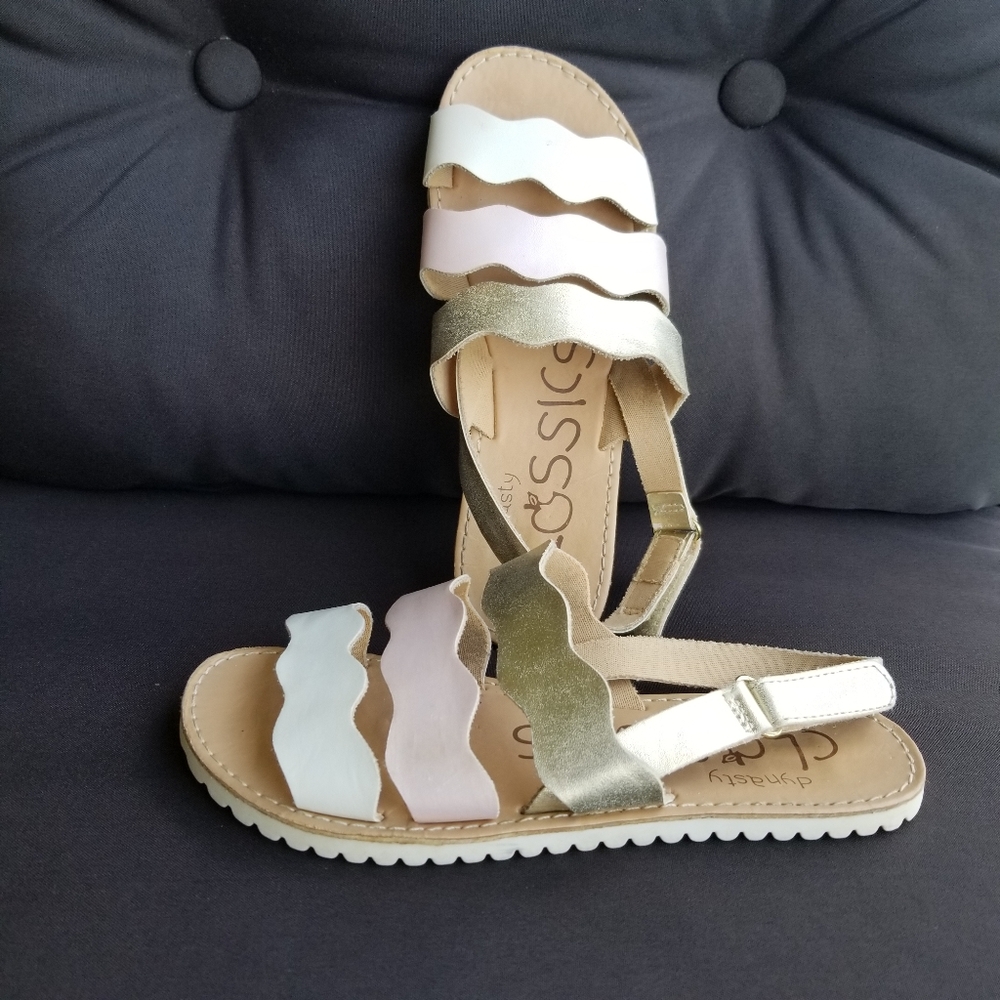 dynasty Classics GOLD WHITE PINK Sandals (Girls Size 2) Hook&Loop Summer Shoes